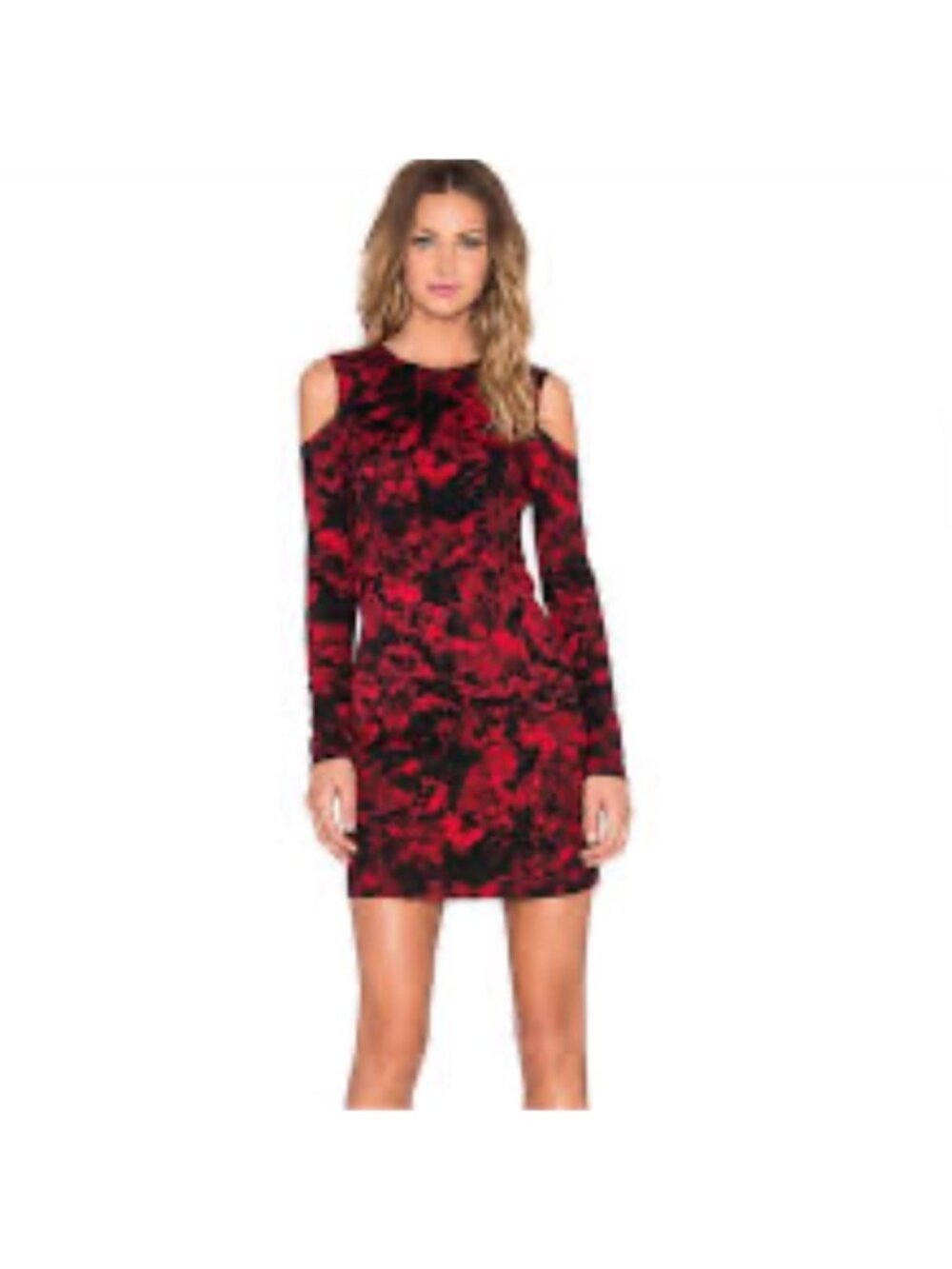 Parker Cold-Shoulder Long Sleeve Red & Black Floral Mini Dress XS